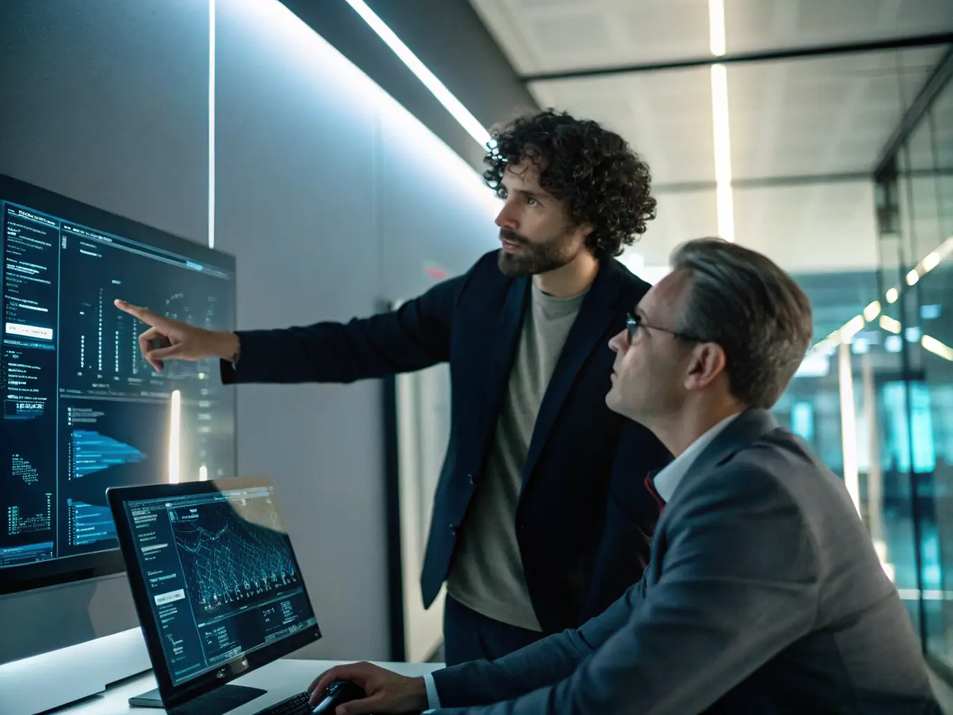 An AI consultant presenting data-driven insights and recommendations to a client, showcasing the value of AI in decision-making.